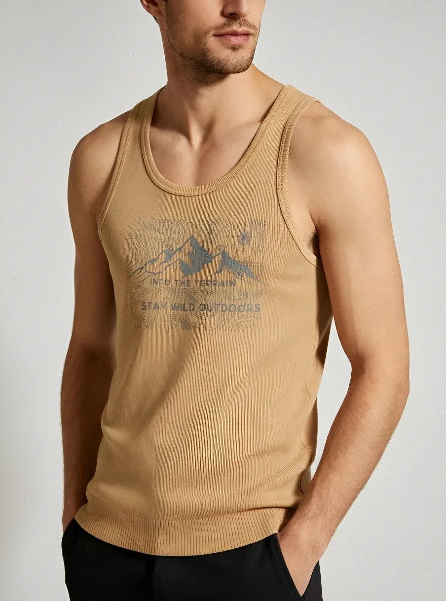 Men's Hiking Outdoor Lover Mountain Topographic Printed Tank Top