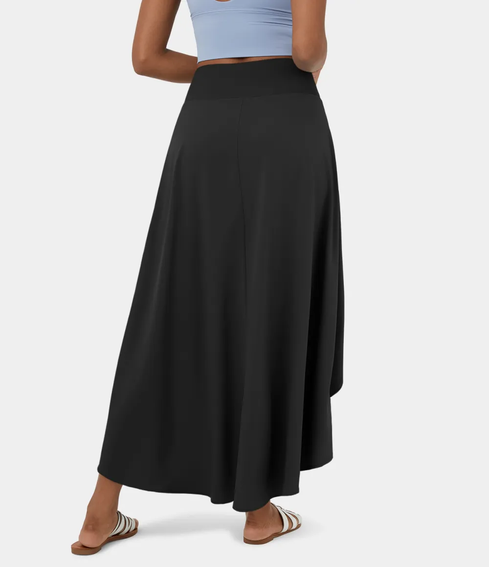 Breezeful High Waisted High Low Ruffle 2-in-1 Flowy Quick Dry Casual Regular Maxi Skirt