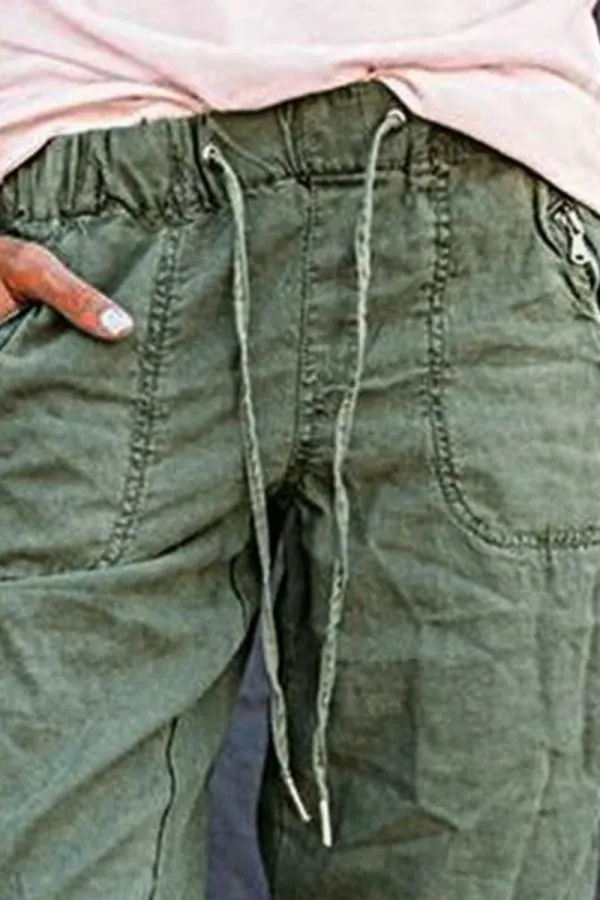 Drawstring Waist Zip Pocket Crop Joggers