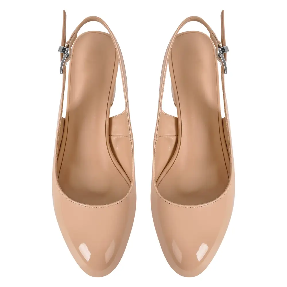 Round Toe Chunky Heel Slingback Pumps