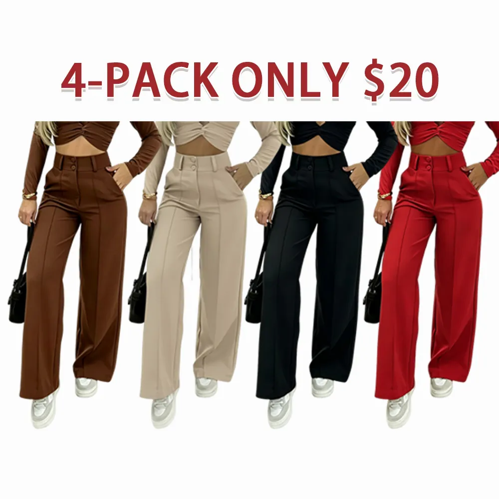 Women's Wide-Leg Pants with Double Button Front Office Trousers