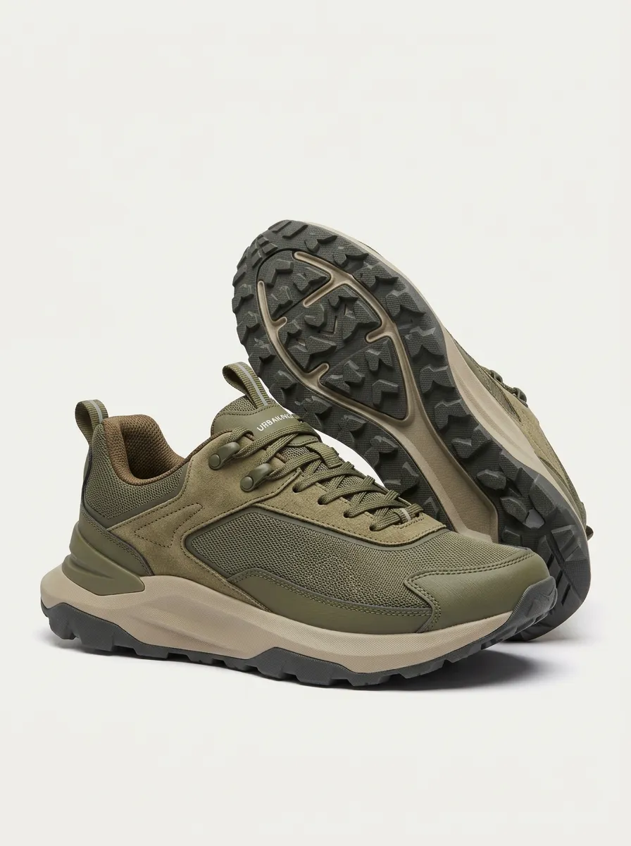 Minimal Hiking-Inspired Mesh-Panel Casual Sneakers