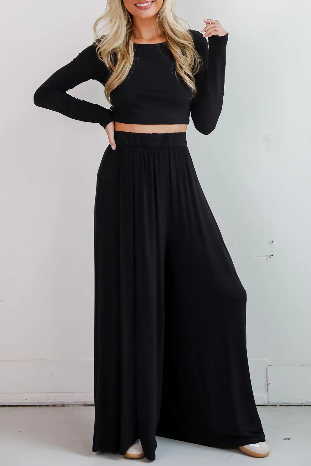 Step Black Pleated Wide Leg Pants
