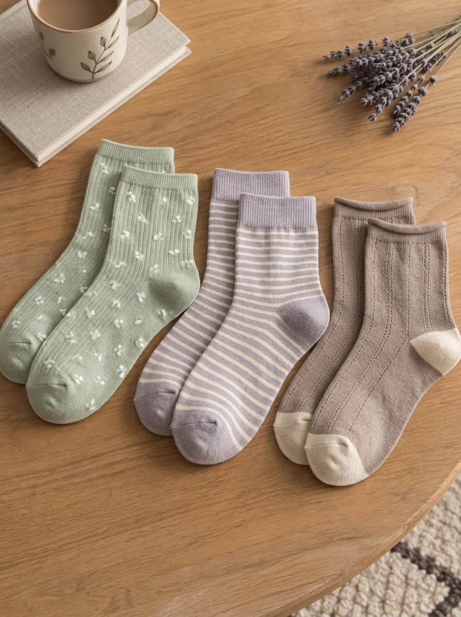 Women's Floral Striped Solid Printed Crew Socks 3-Pack