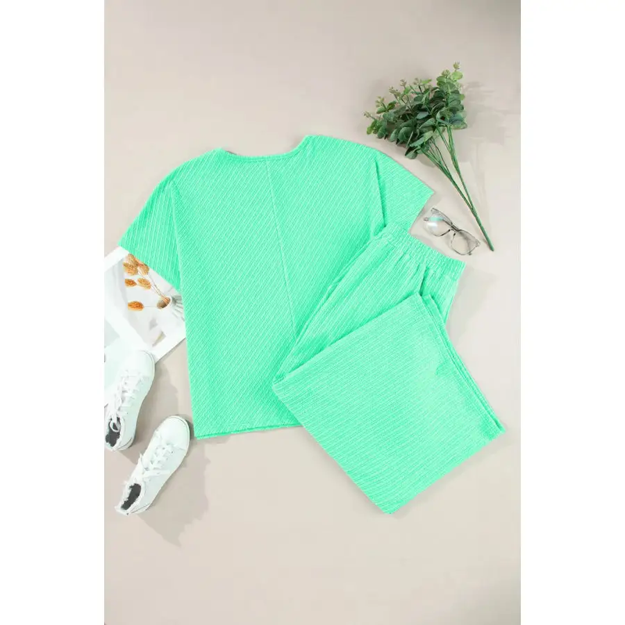 Round Neck Half Sleeve Top and Tied Pants Set