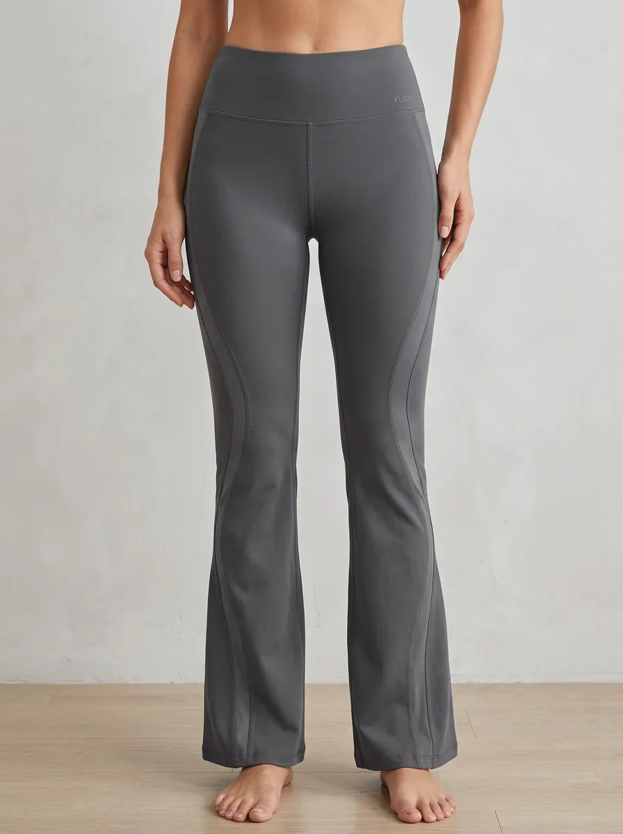 Women’s Yoga Mid-Rise Grey Paneled Mini Flare Yoga Pants