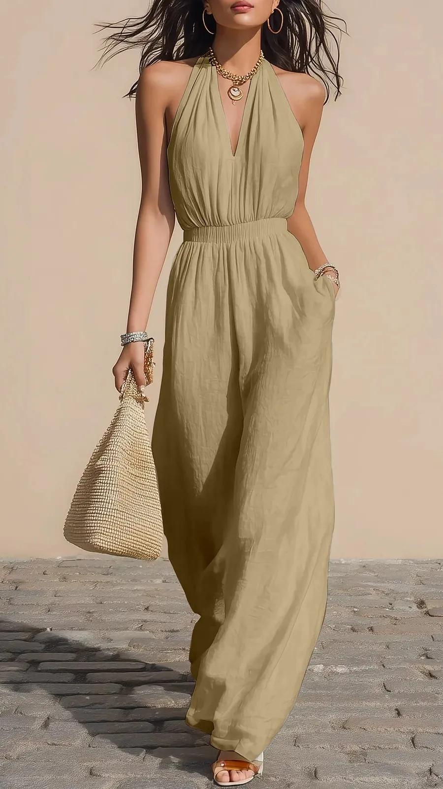 Pleated Wide Leg Jumpsuit