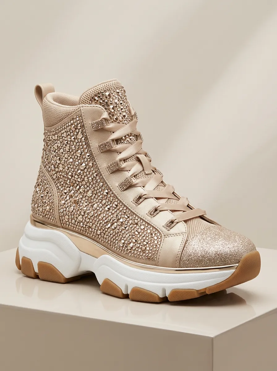 High-Top Women's Rhinestone Platform Shoes