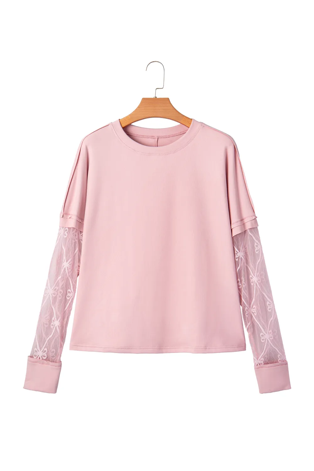 Light Pink Bow Textured Patchwork Tee