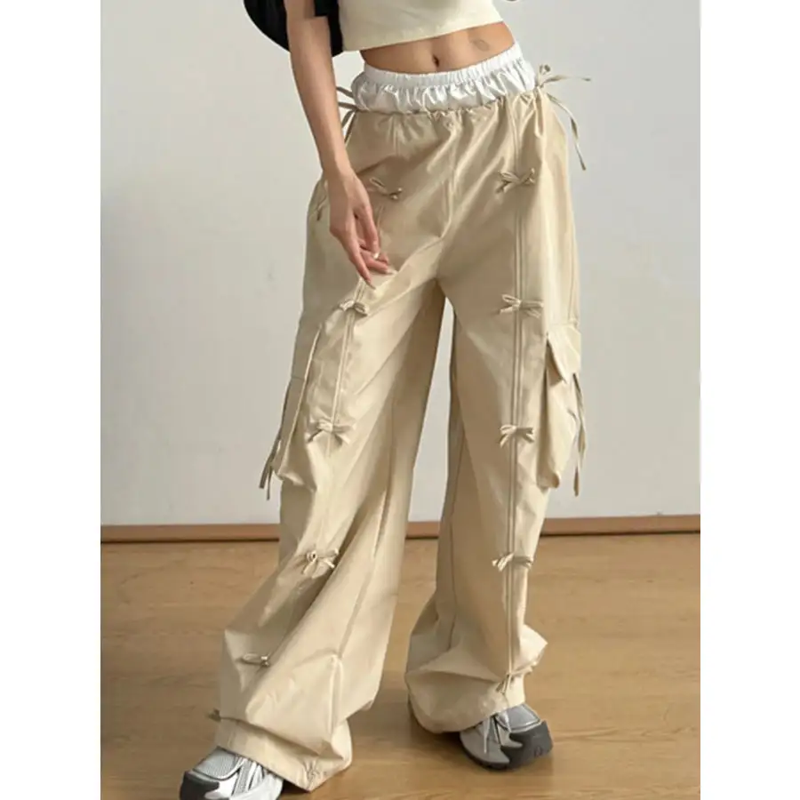 Cargo Wide Leg Pants with Bow Tie Details
