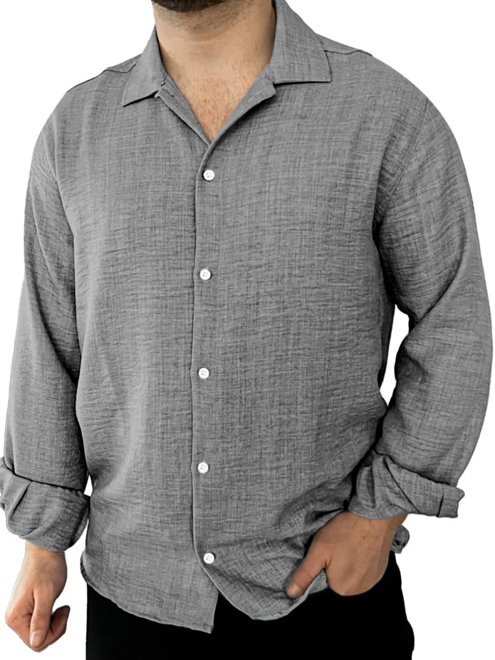 Roomy Long Sleeve Open Collar Shirt