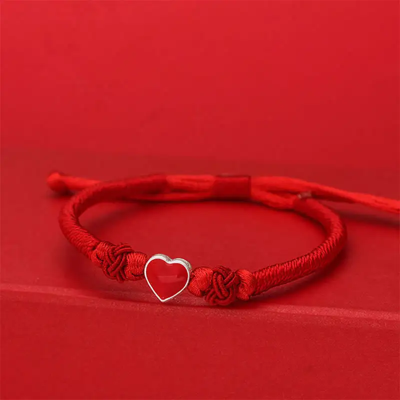 Sterling Silver D Heart Design String Connection Bracelet