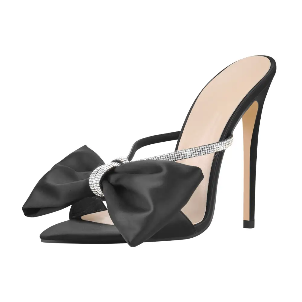 Pointed Toe Bow Rhinestone High Heel Sandals