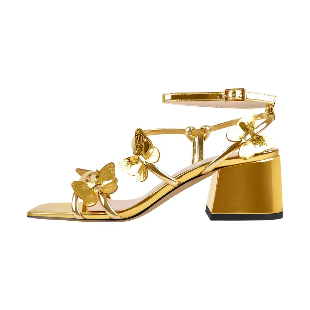 Ankle Strap Butterfly Decor Mid Chunky Heel Sandals