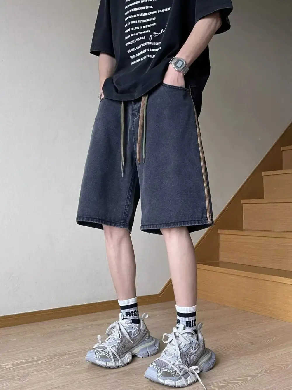 Men's Full Size Drawstring Wide Leg Denim Shorts