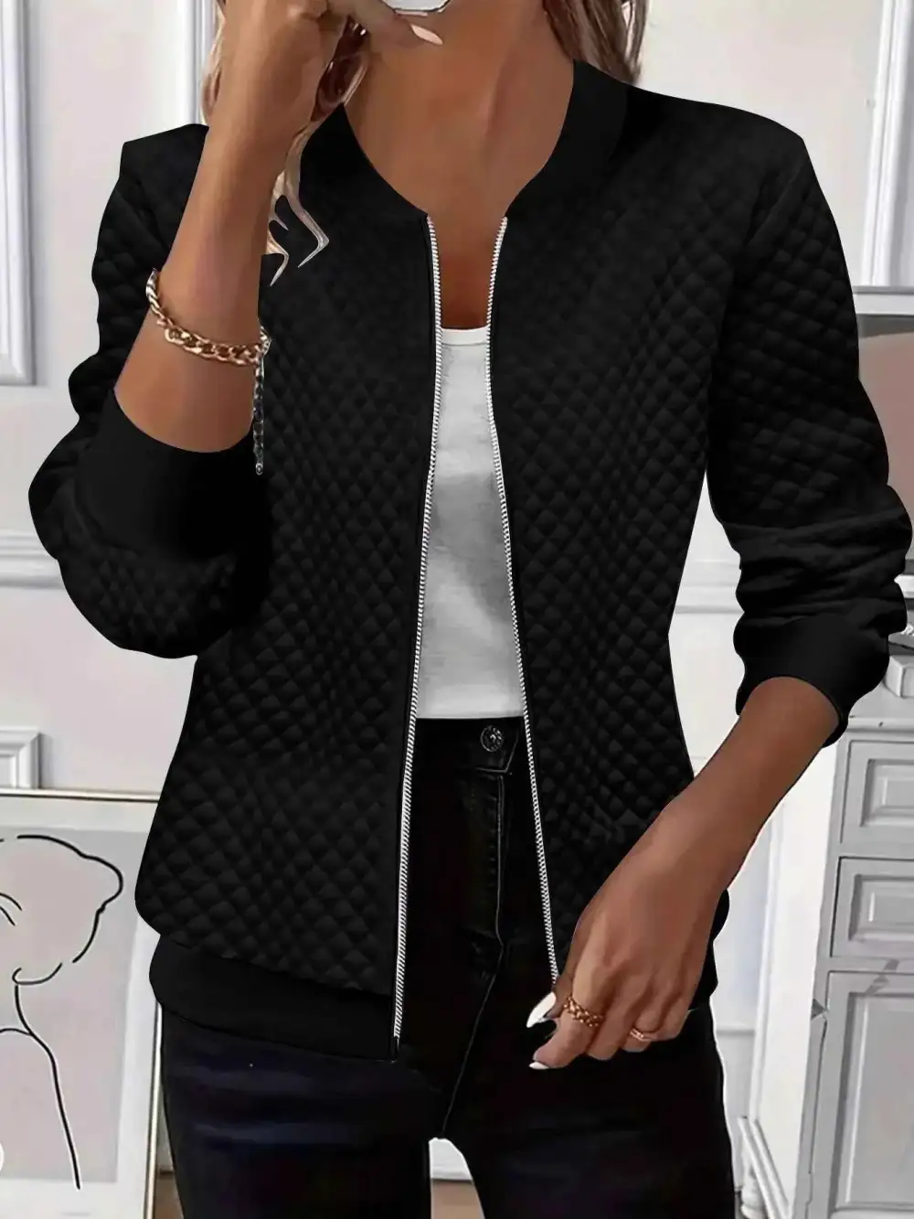 Textured Zip-Up Long Sleeve Jacket