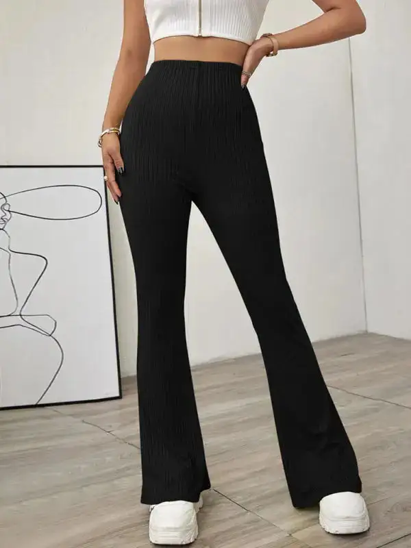 Knitted High Waist Flared Trousers Pants
