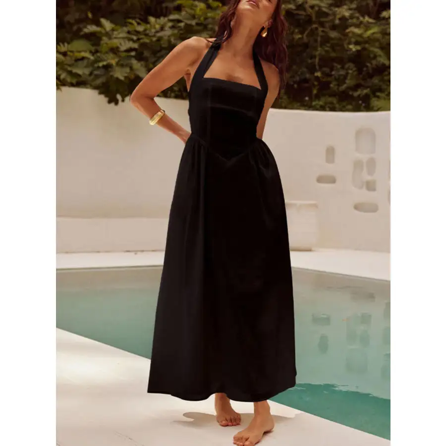 Ruched Halter Neck Midi Dress
