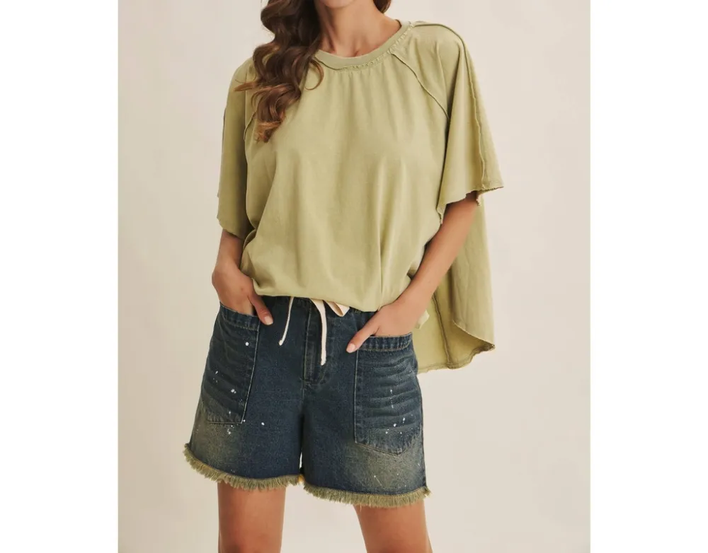 Mineral-Washed Draped Cotton Jersey Top