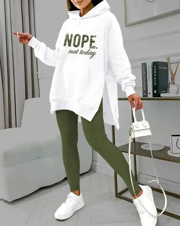 Women's Fashion Letter Print Hoodie and Lined Leggings Set