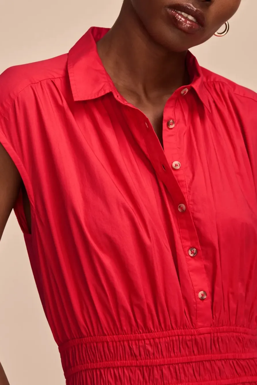 Smocked Dropped Waist Midi Dress