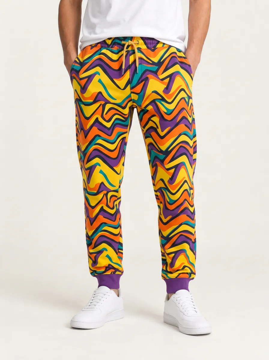 Men's Streetwear Joggers with Wavy Artwork