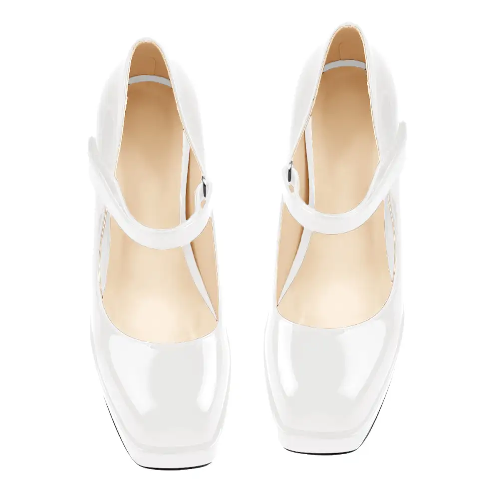 Square Toe Low Platform Chunky Heel Pumps