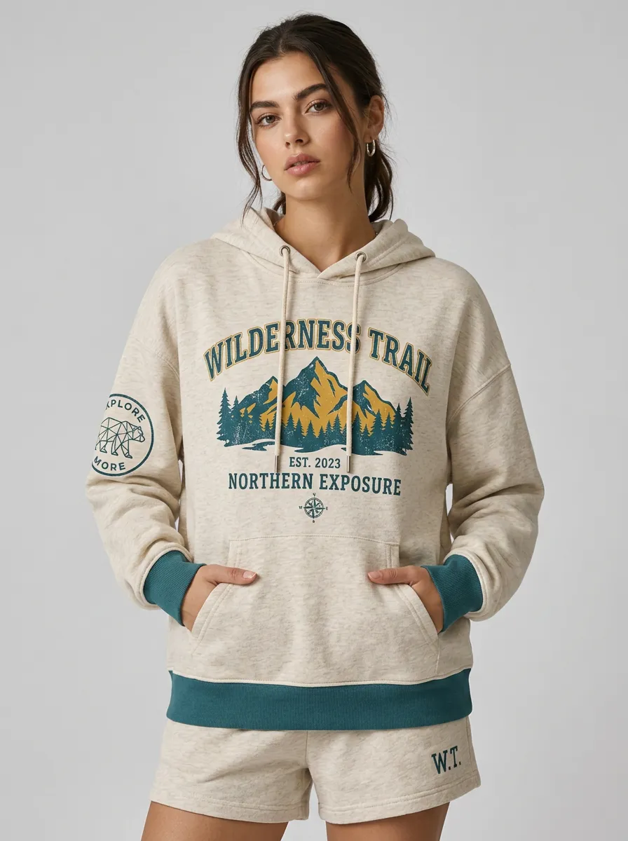 Women's Wilderness Trail Mountain Forest Printed Hoodie