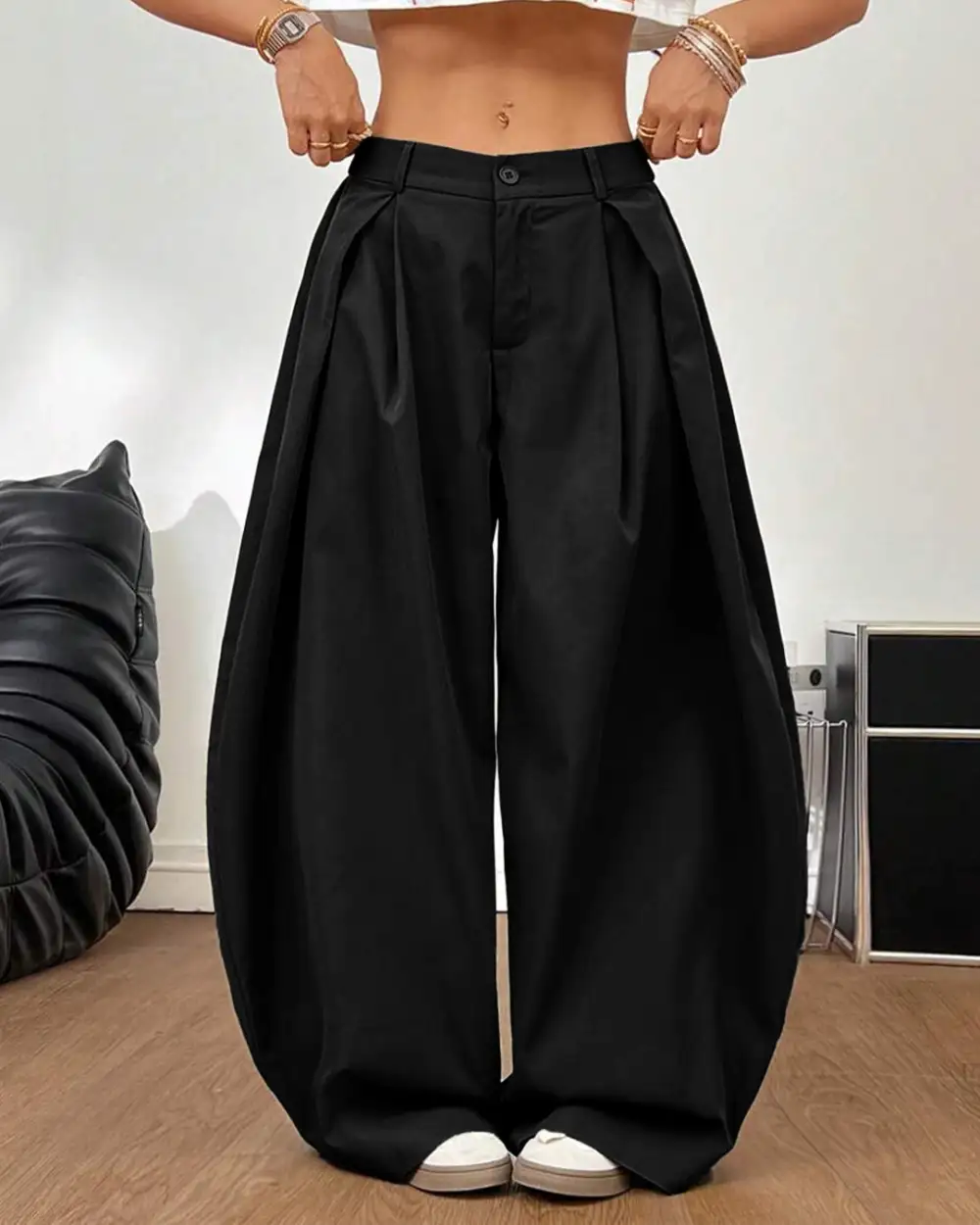 Pleated High Waist Wide Leg Trousers