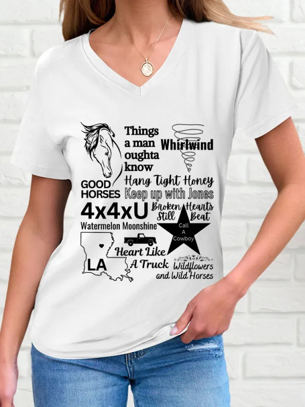 Woman's Things A Man Oughta Know V-Neck And Short Sleeves T-Shirt