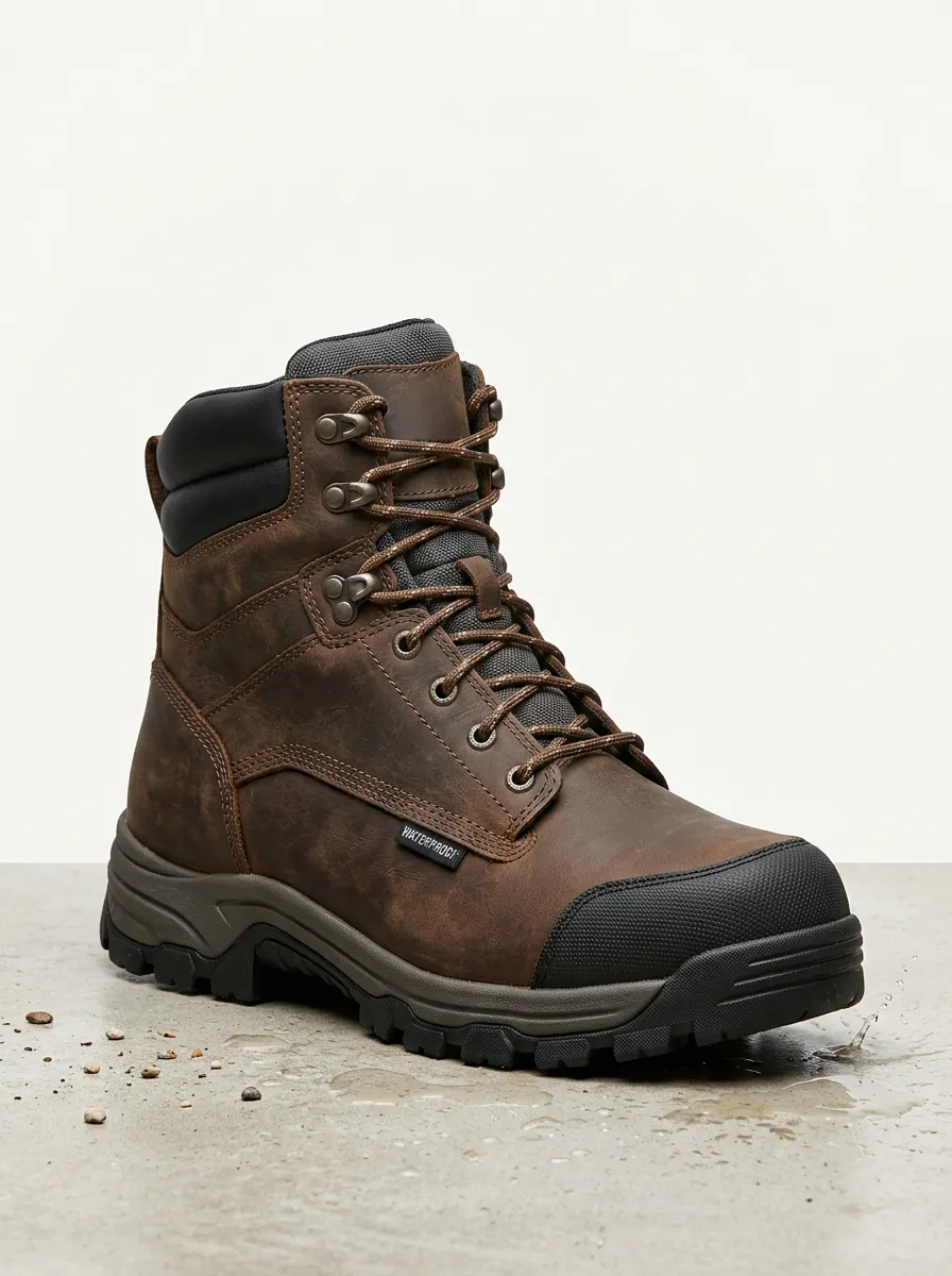 Rugged-Casual Leather-Look Workwear Men's Waterproof Work Boots