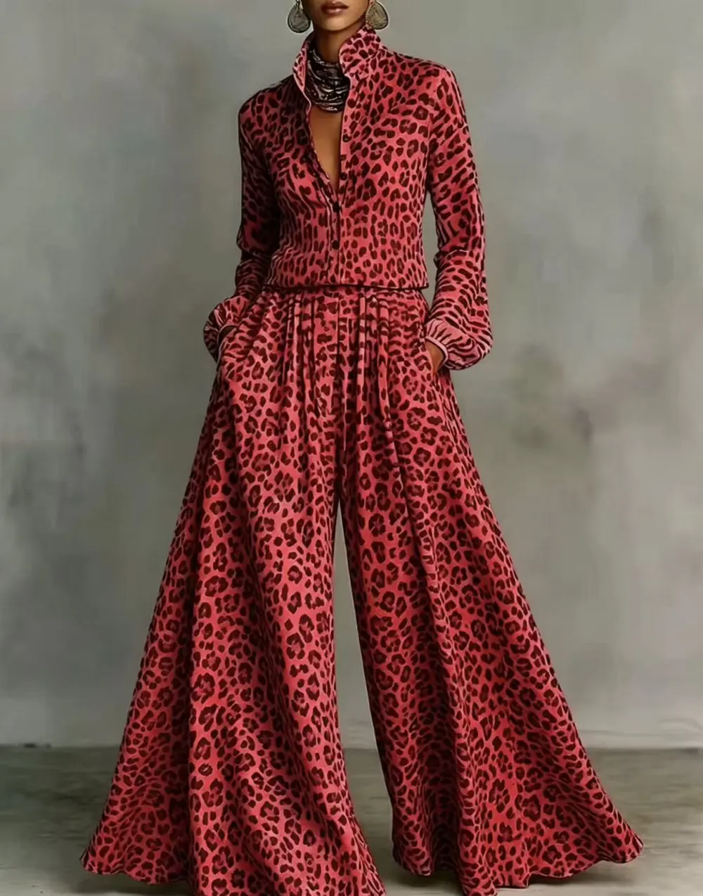 Wide-Leg Long-Sleeve Women's Matching Set