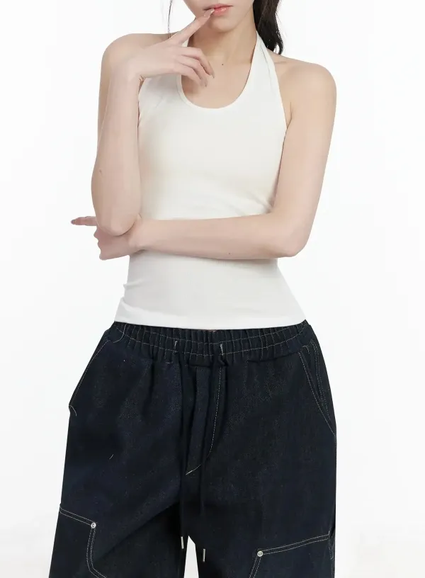 Sleeveless Halter Neck Tank Top