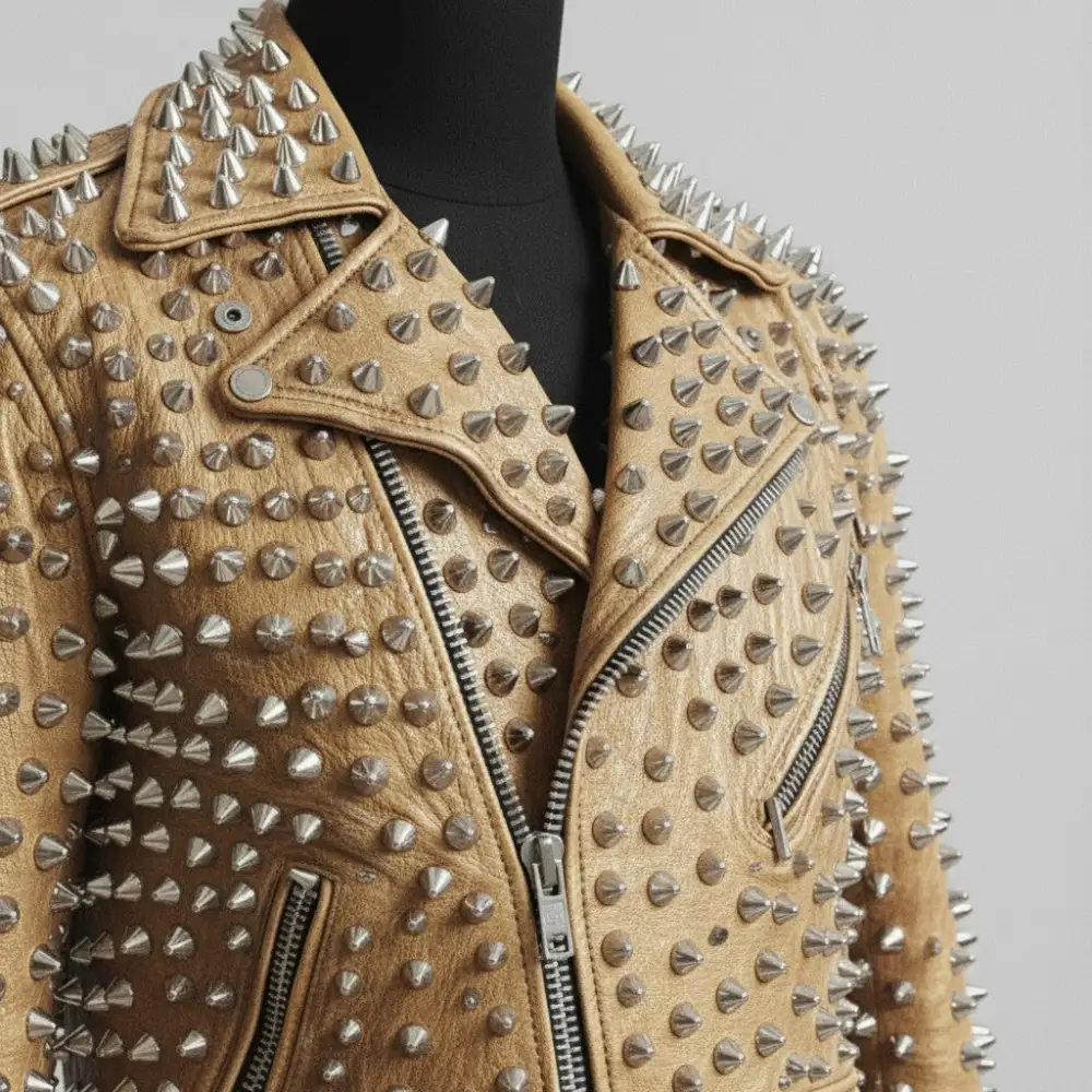 Cowhide Biker Studded Belted Jacket