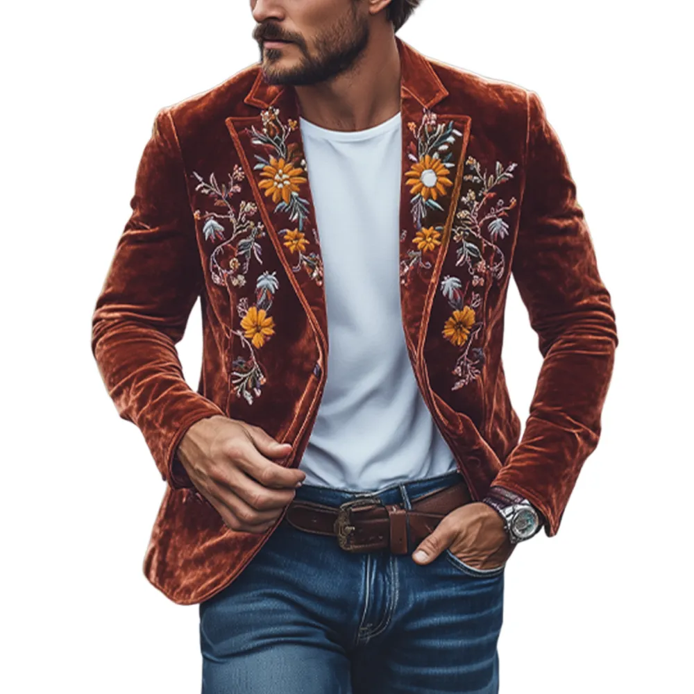 Structured Button Velvet Blazer