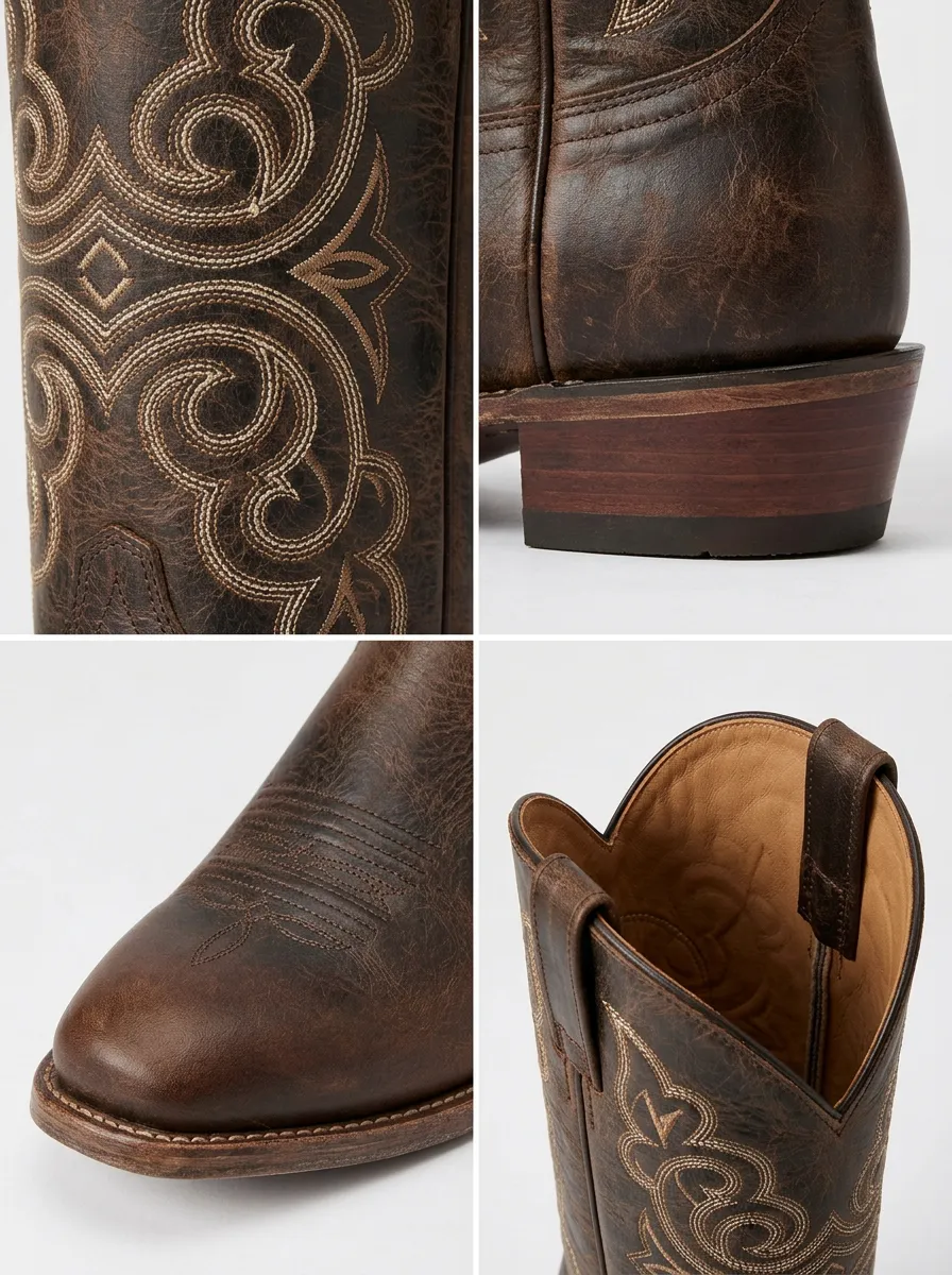 Men's Western Embroidered Distressed Outdoor Straight-Leg Boots