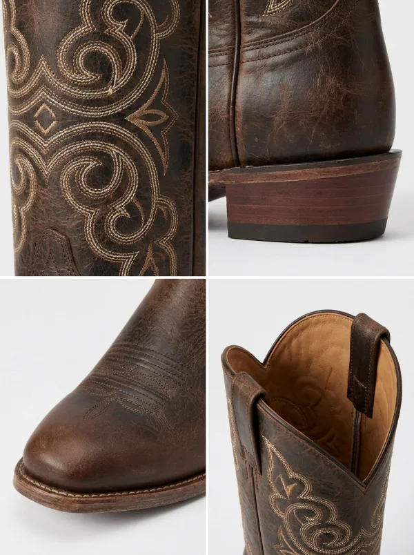 Men's Western Embroidered Distressed Outdoor Straight-Leg Boots