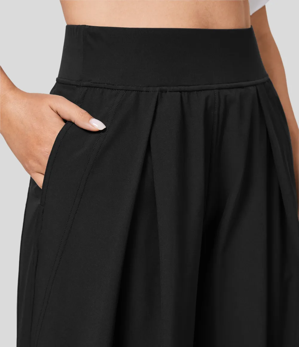 Mid Rise Side Pocket Wide Leg Casual Pants