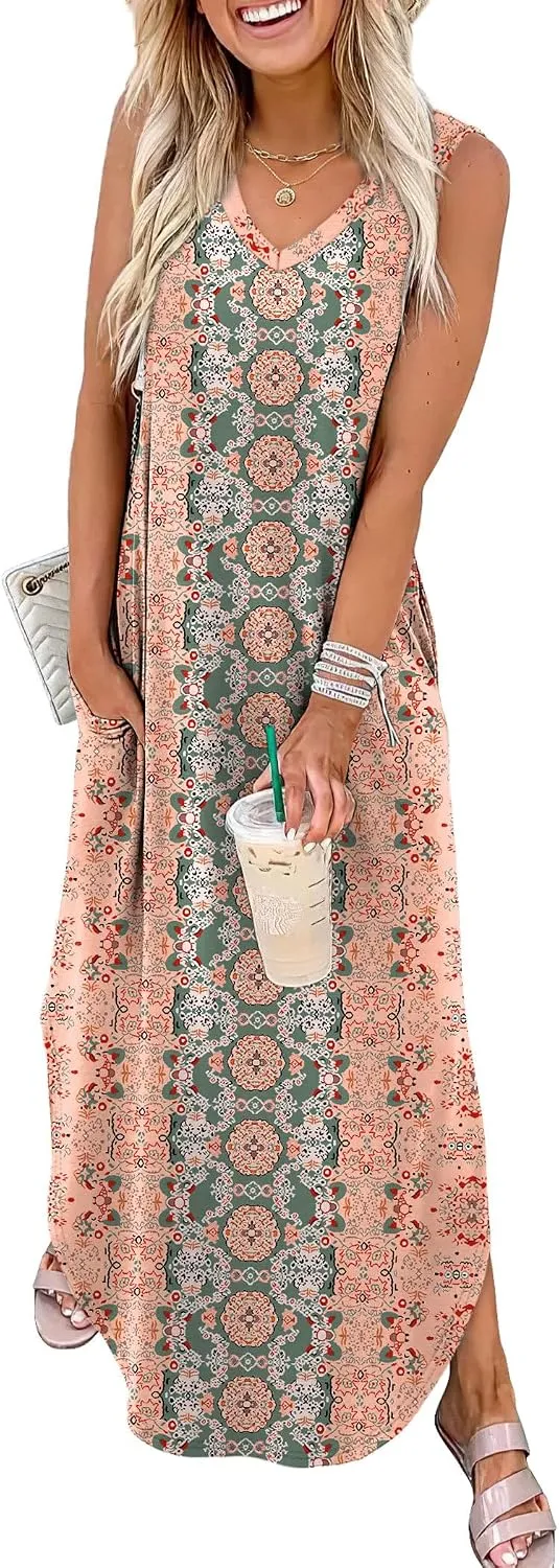 Sampeel Summer Dresses Maxi Dress Vacation Beach Sundresses 2025 with Pockets