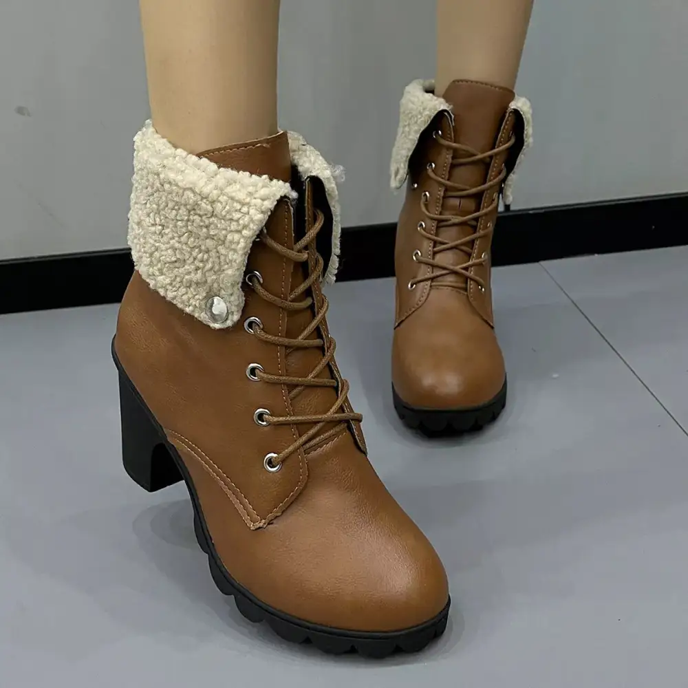 Refined Lace-Up Block Heel Boots