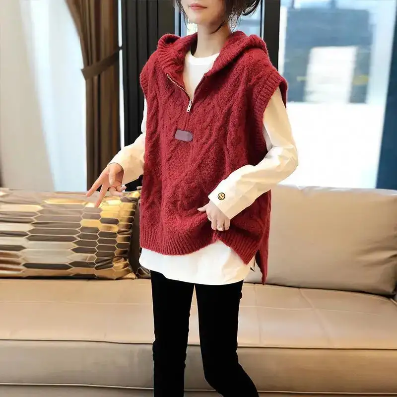 Womens Hooded Sleeveless Knit