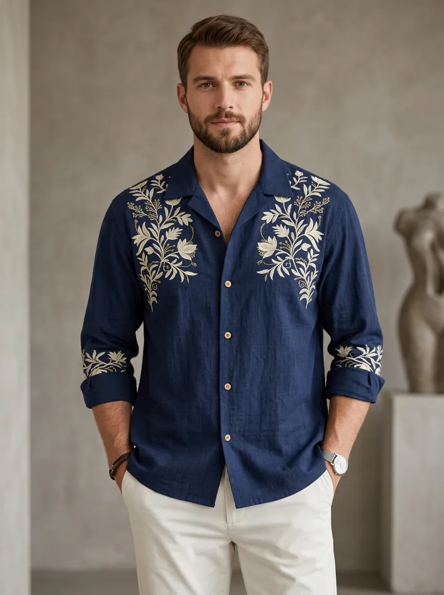 Men's Floral Artful Embroidered Shirt