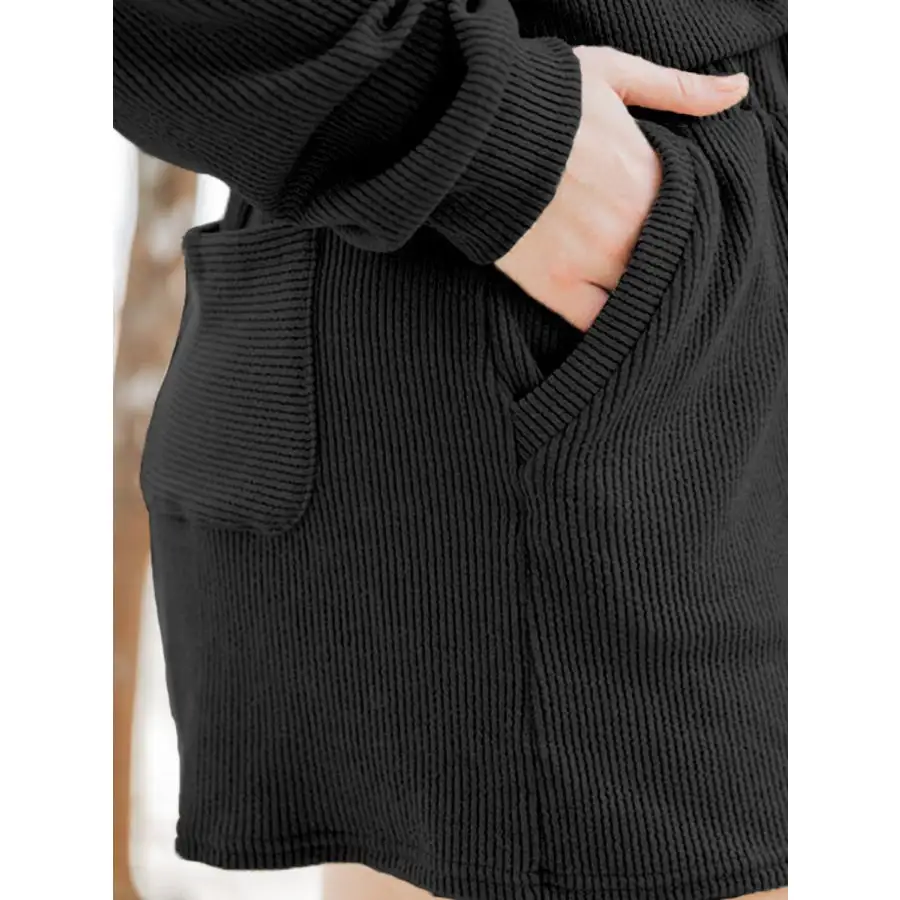 Ribbed Round Neck Long Sleeve Top and Shorts Set