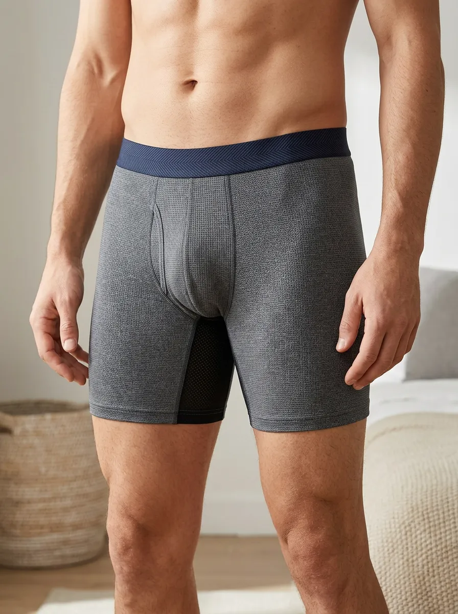 Active Waffle-Texture Mesh-Panel Mesh Profile Men's Boxer Briefs