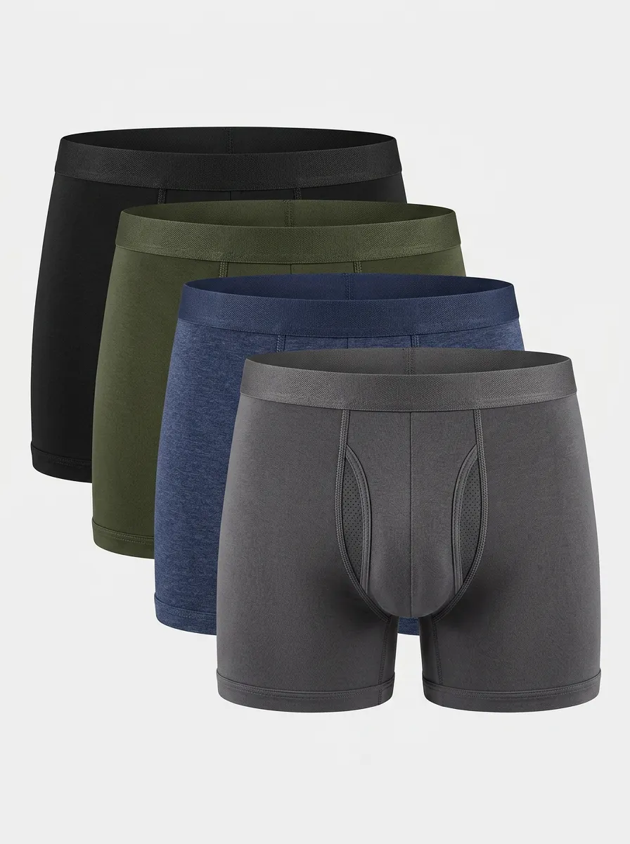 Men's Solid Basic Breathable Heathered Texture 4-Pack Boxer Briefs