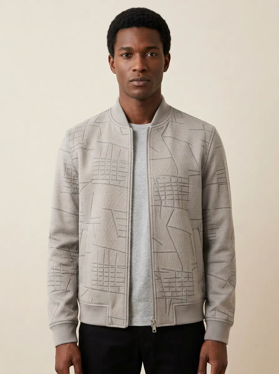 Men's Geometric Grid Pattern Printed Bomber Jacket