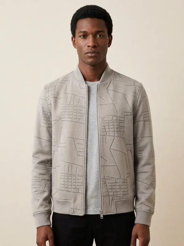 Men's Geometric Grid Pattern Printed Bomber Jacket