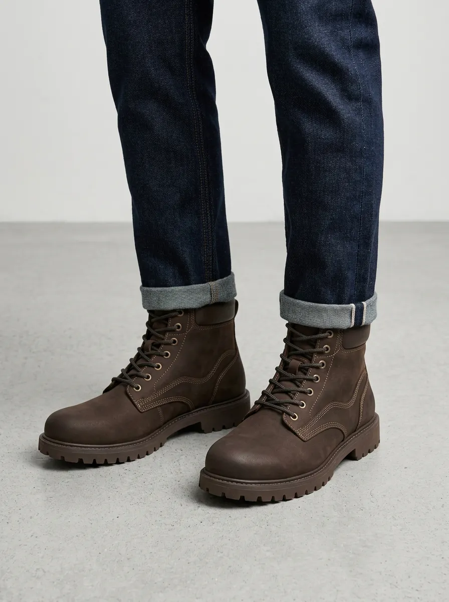 Unisex Everyday Leather Lace-Up Work Boots