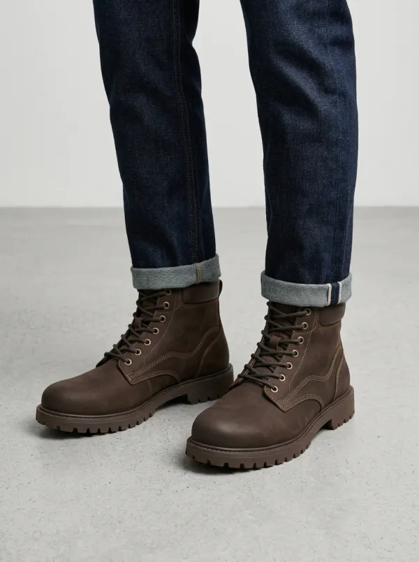 Unisex Everyday Leather Lace-Up Work Boots