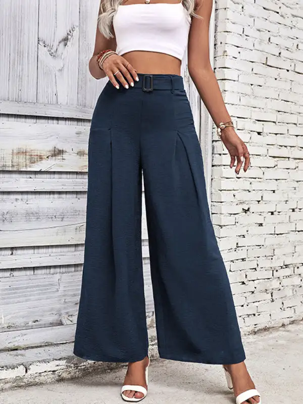 High Waist Wide Leg Pants Belt